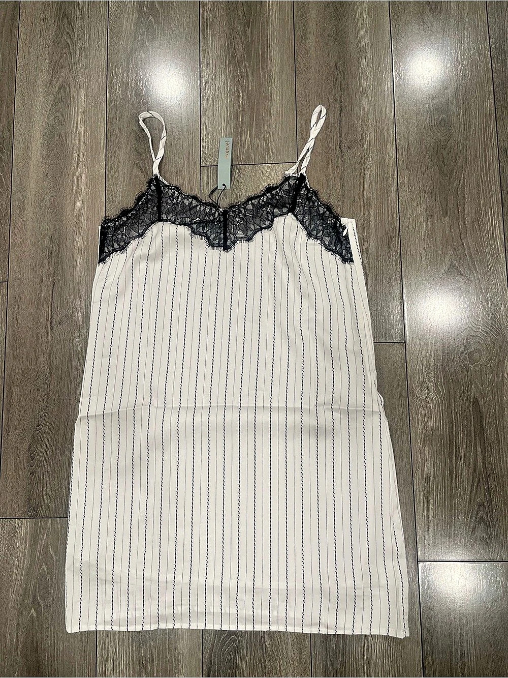 Evenuel - boutique - Striped Lace Mini Dress in White & Black